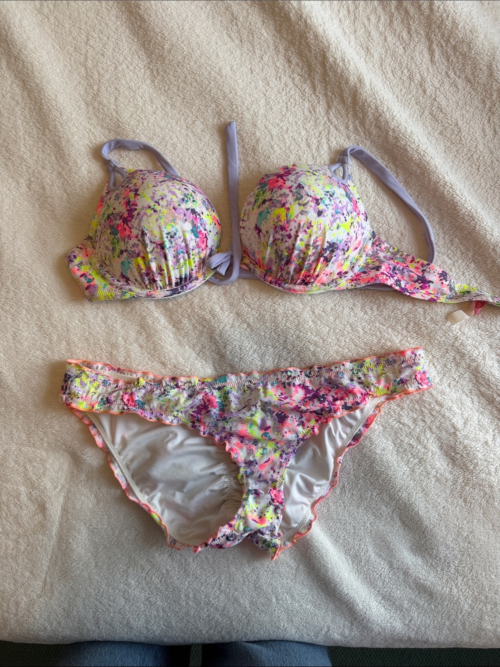 Victoria's Secret White Bikini Bottom with Colorful Floral Trim